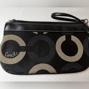 Vintage Coach Signature C Black Wristlet Zipper Pouch Canvas Leather Accent